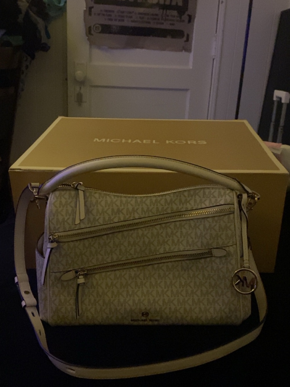 Michael Kors Beige Signature Shoulder Bag with Gold Hardware